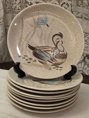 Set of 9 Vintage Red Wing Pottery Bob White Quail 8" Salad Plates MCM